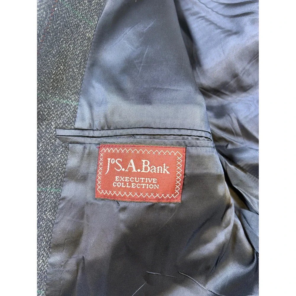 Vintage 80s Jos A Bank Executive Collection Wool Herringbone Blazer Gray 46R